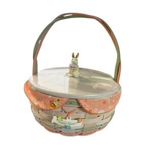 Longaberger 2010 White Washed Twisted Handles Easter Petals w/ tie on Bunny top